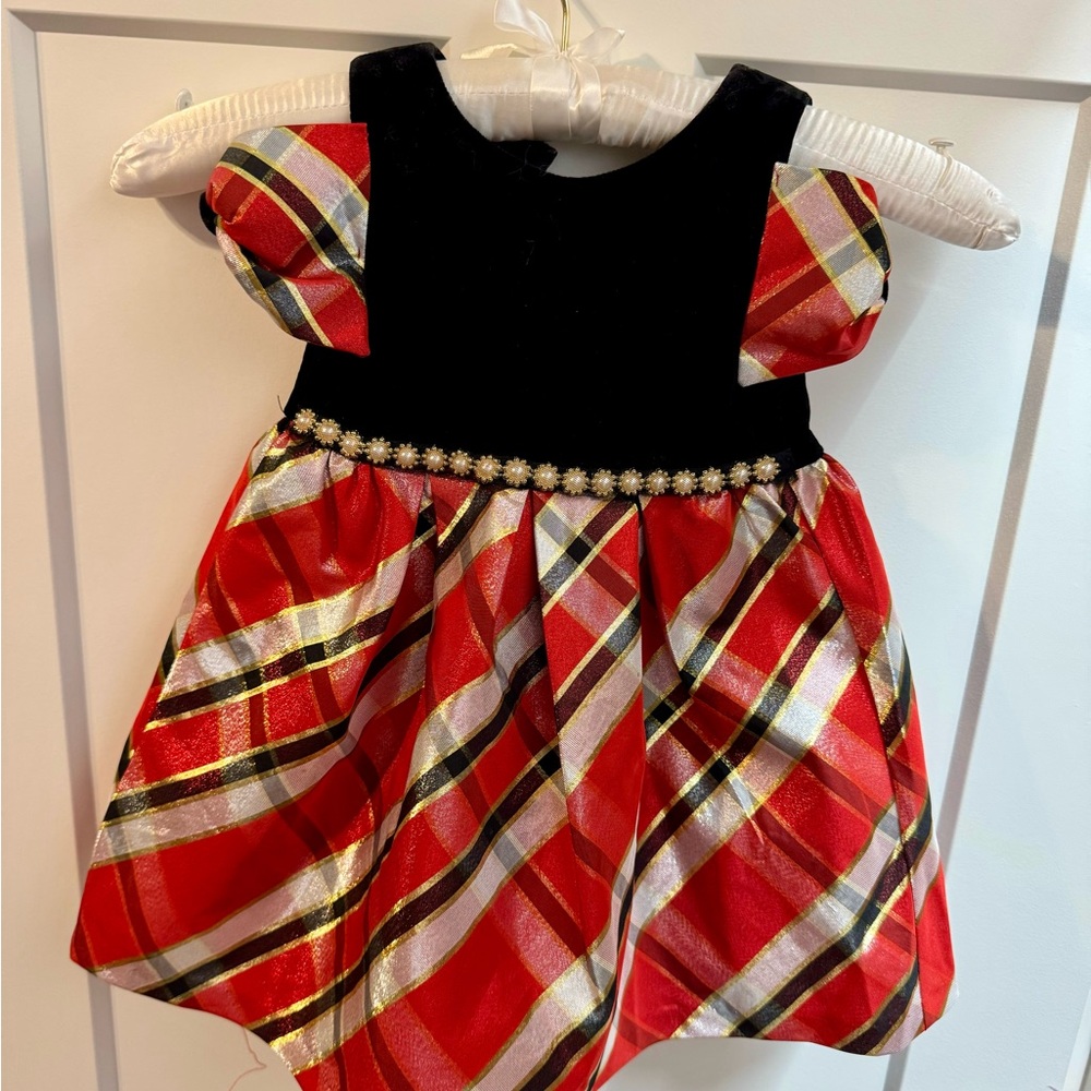 Plaid Baby Dress with Floral Trim
